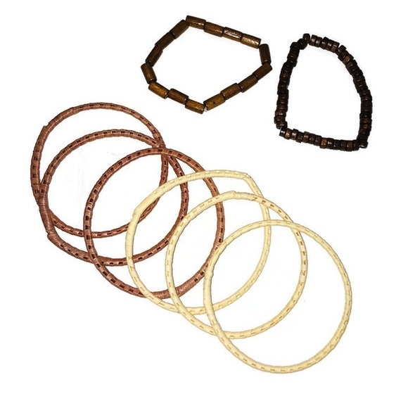 Jewelry - Boho Wooden & Weave Bracelet Bangle Set